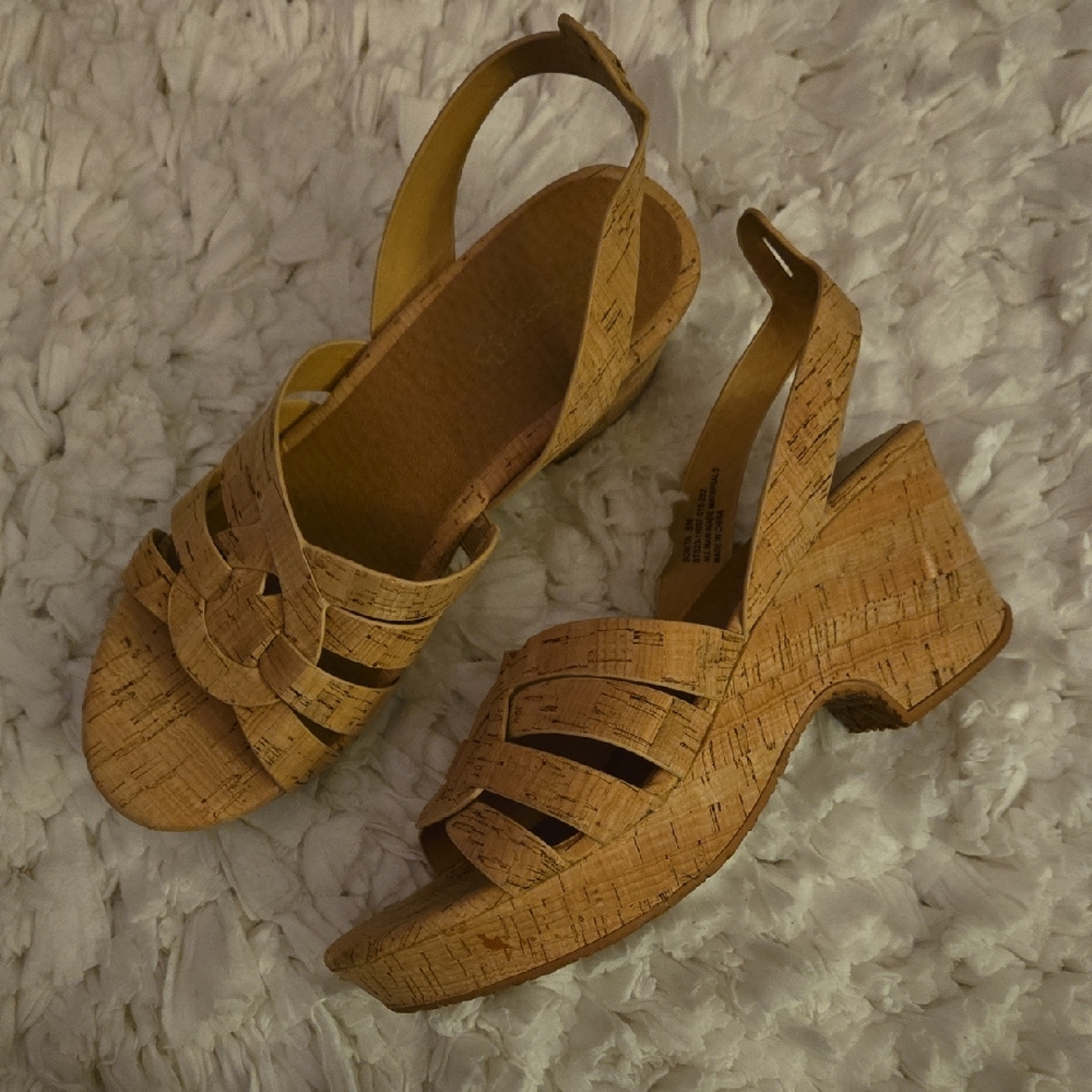 Beartraps Bonita Tan Cork Woven Slingback Platform Sandals NO ANKLE STRAP  8 EUC